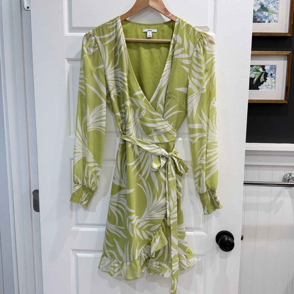 Bar III Tropical Palm Wrap Dress Small